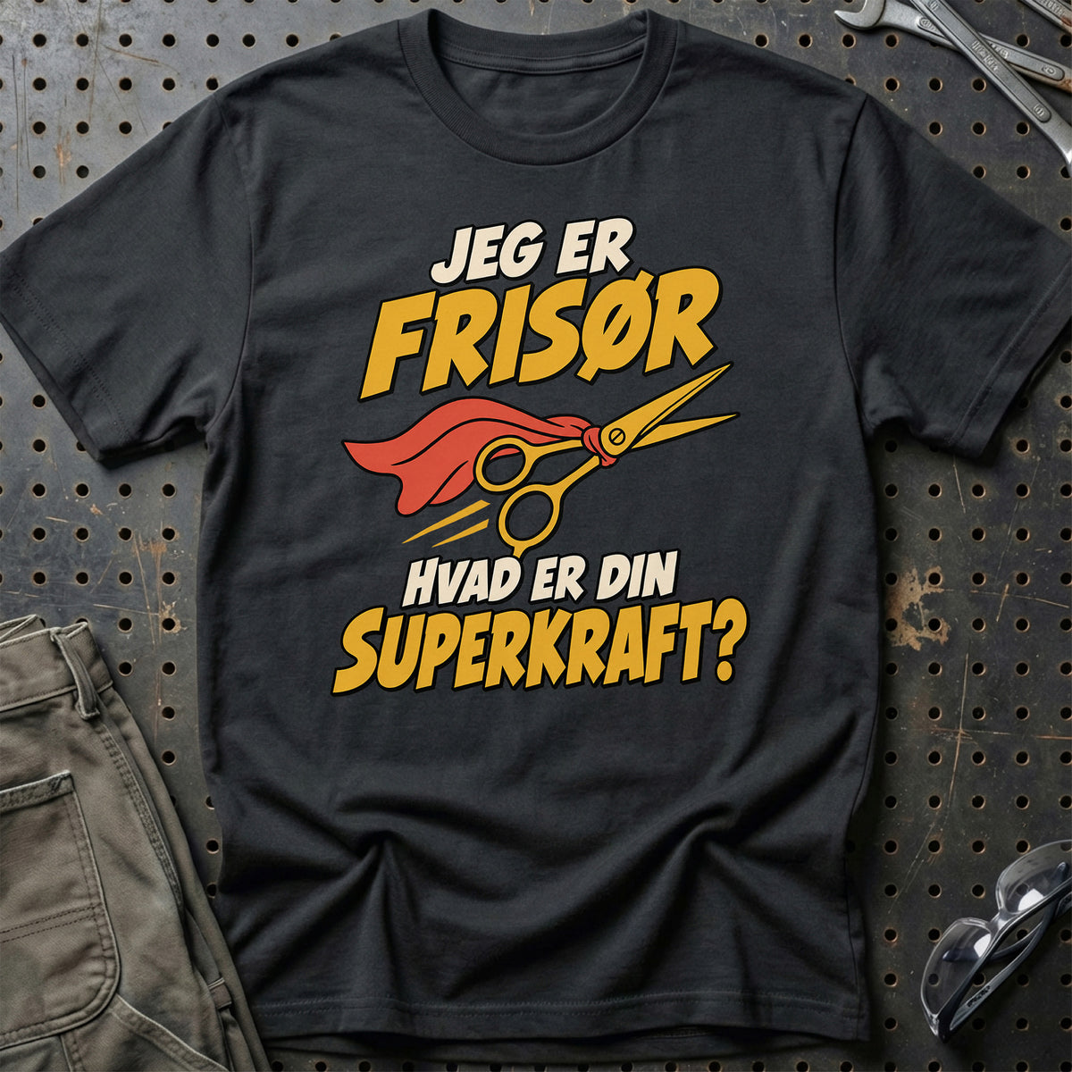 
Frisør – Hvad er din superkraft? – Unisex T-Shirt – Sort