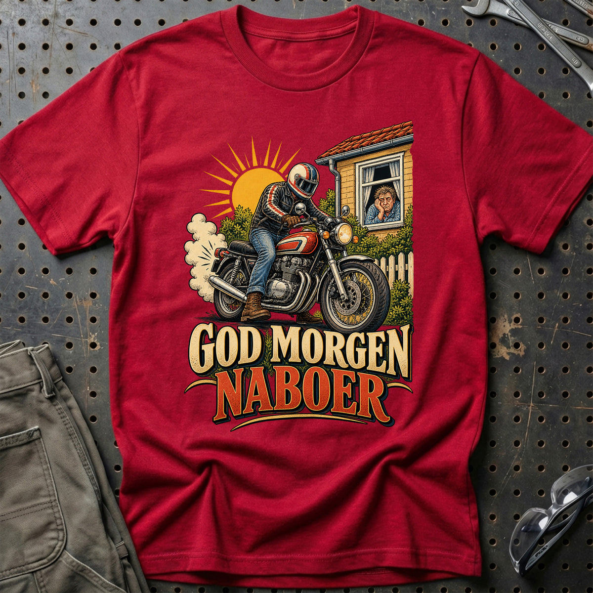 
God morgen naboer – Illustration – Unisex T-Shirt – Rød