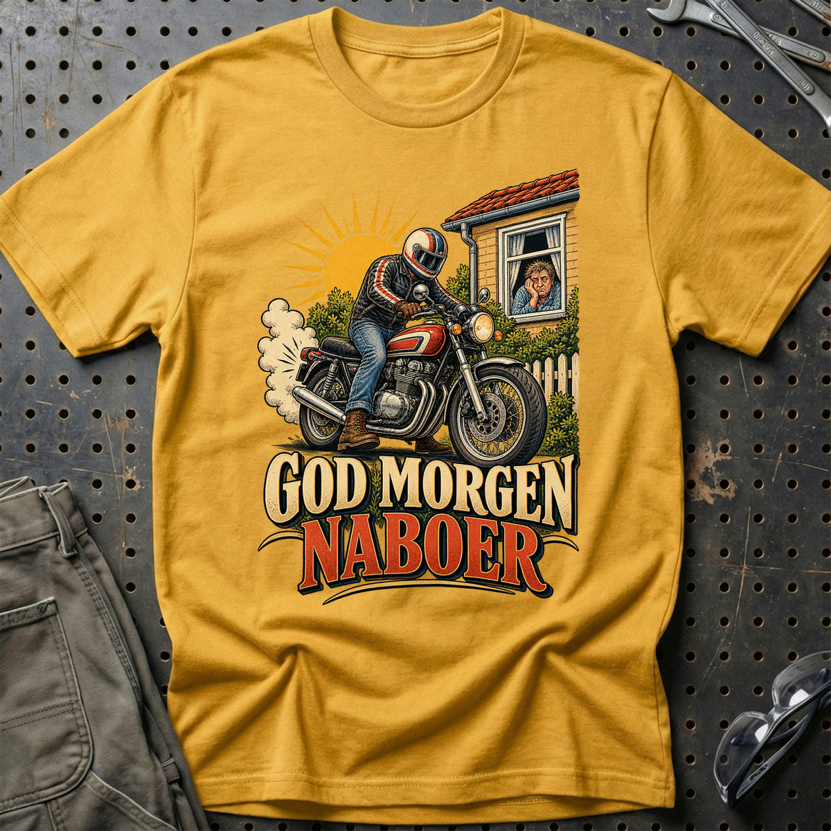 
God morgen naboer – Illustration – Unisex T-Shirt – Guld