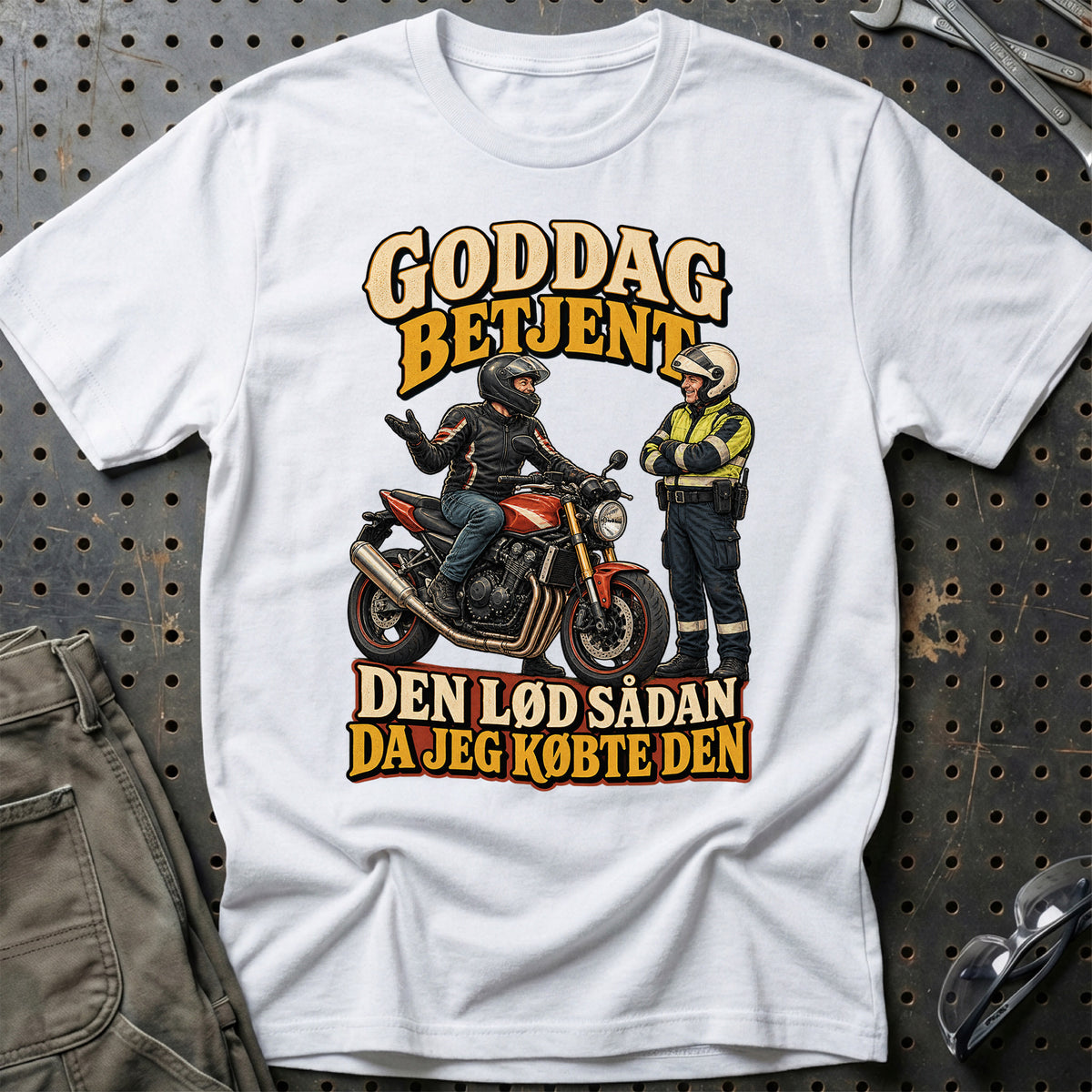 
Goddag betjent den lød sådan da jeg købte den – Illustration – Unisex T-Shirt – Hvid