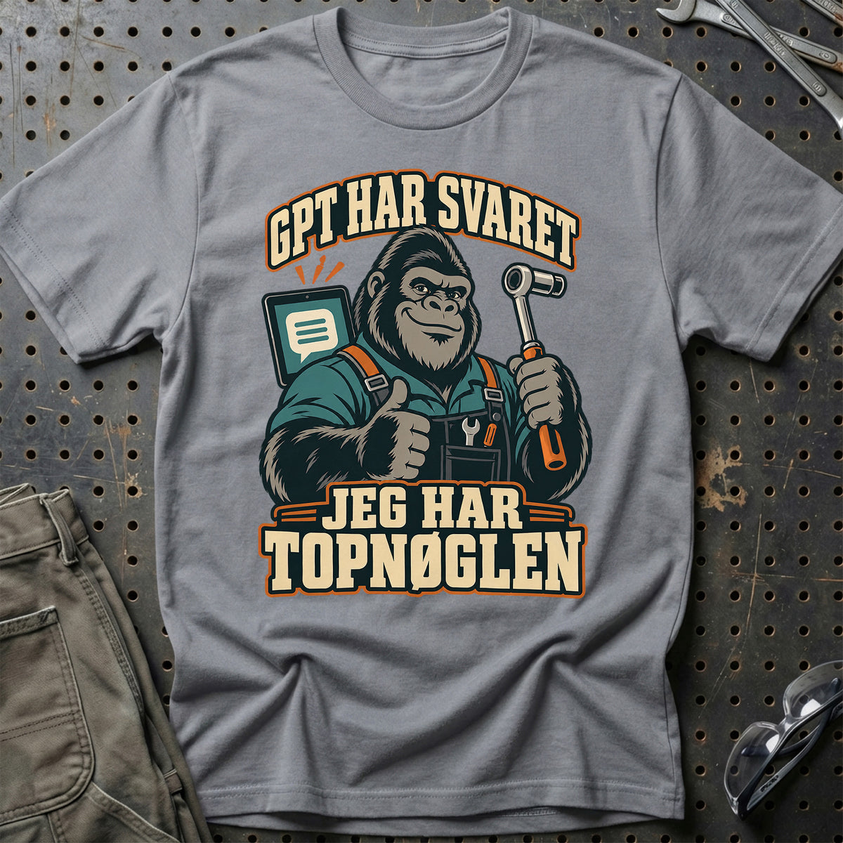 GPT har svaret – Jeg har topnøglen T-Shirt – Grå Sport