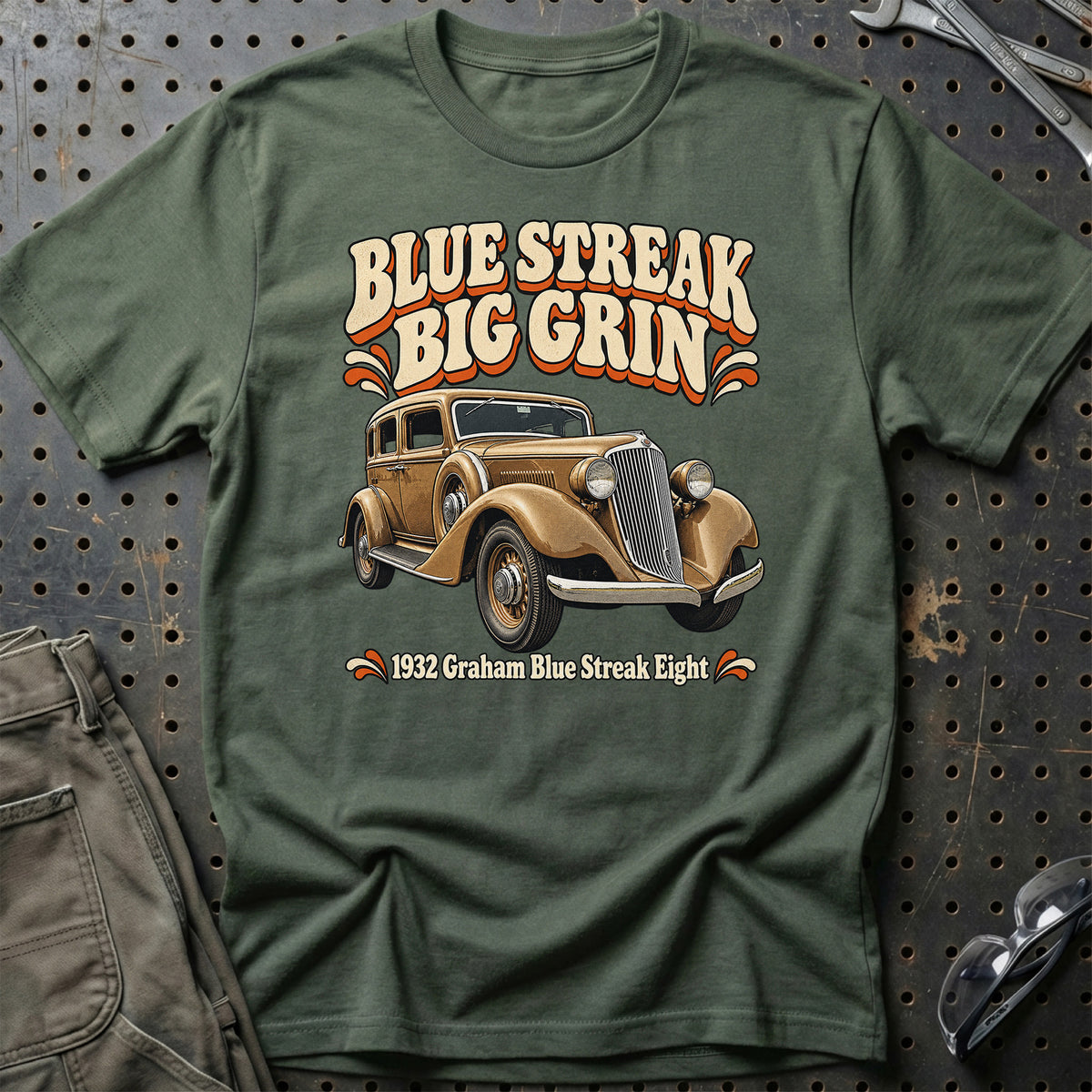 
Graham Blue Streak Eight 1932 – Blue Streak Big Grin T-Shirt – Grøn Militær
