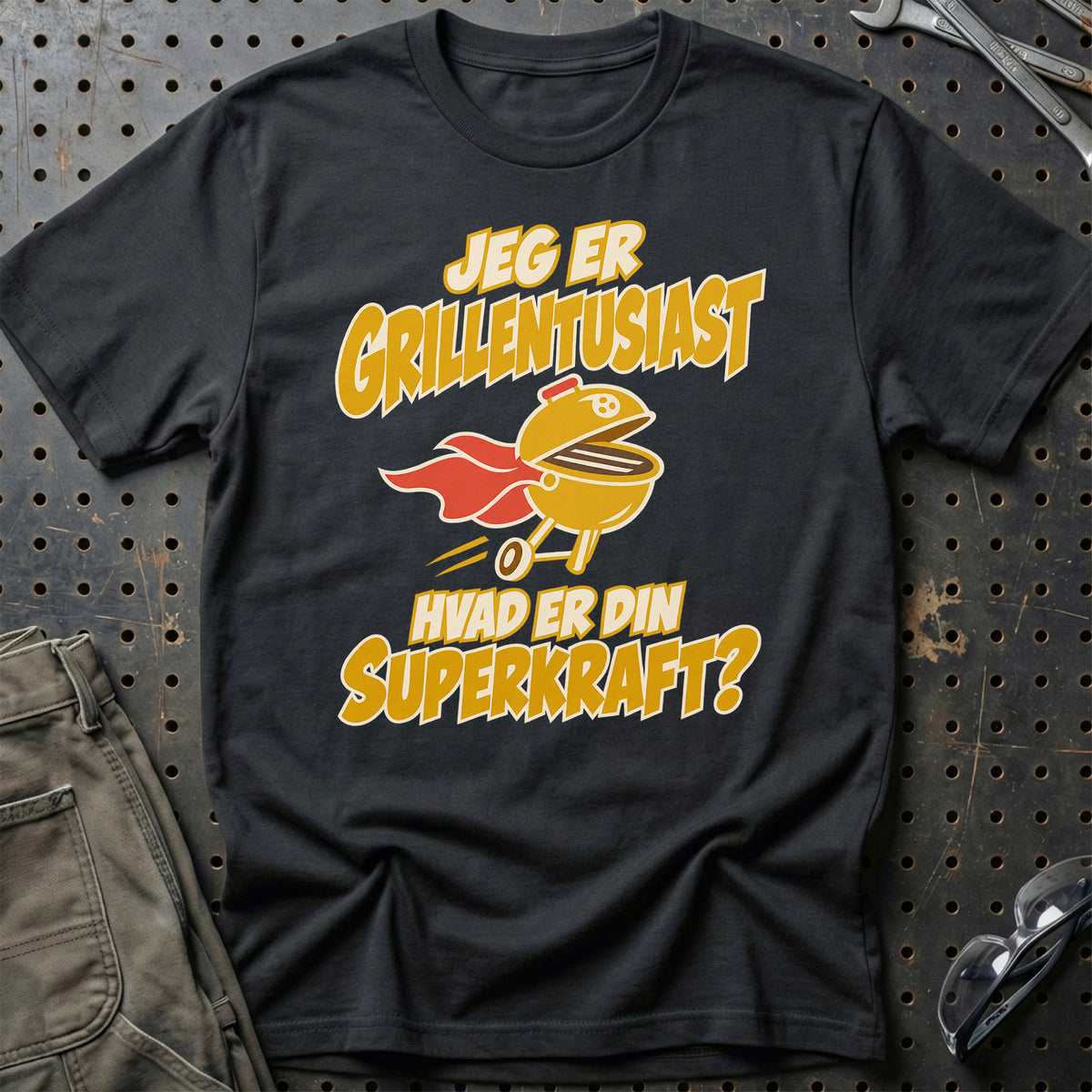 
Grillentusiast – Hvad er din superkraft? – Unisex T-Shirt – Sort