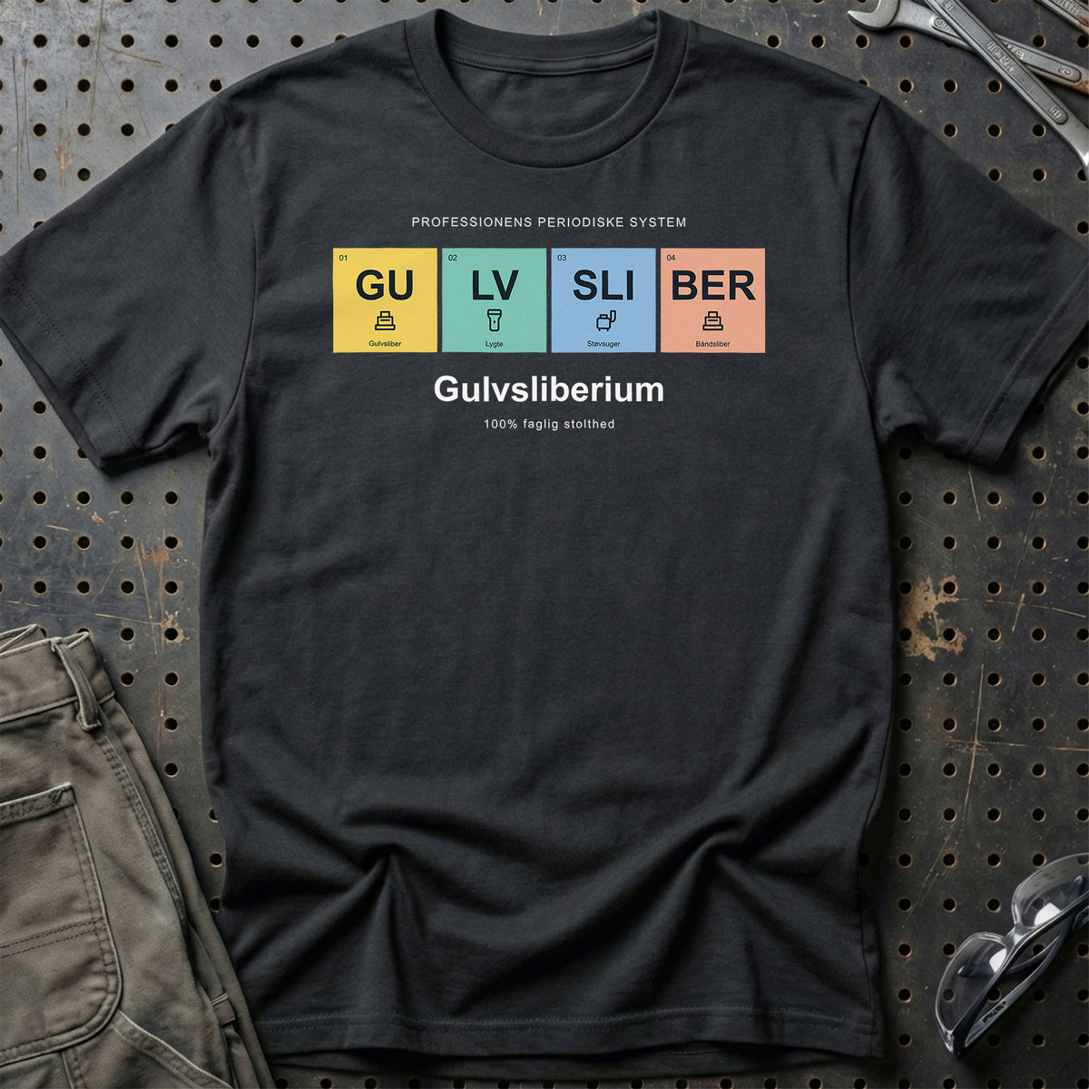 
Gulvsliber – Gulvsliberium – Unisex T-Shirt med tryk foran, farve: Sort