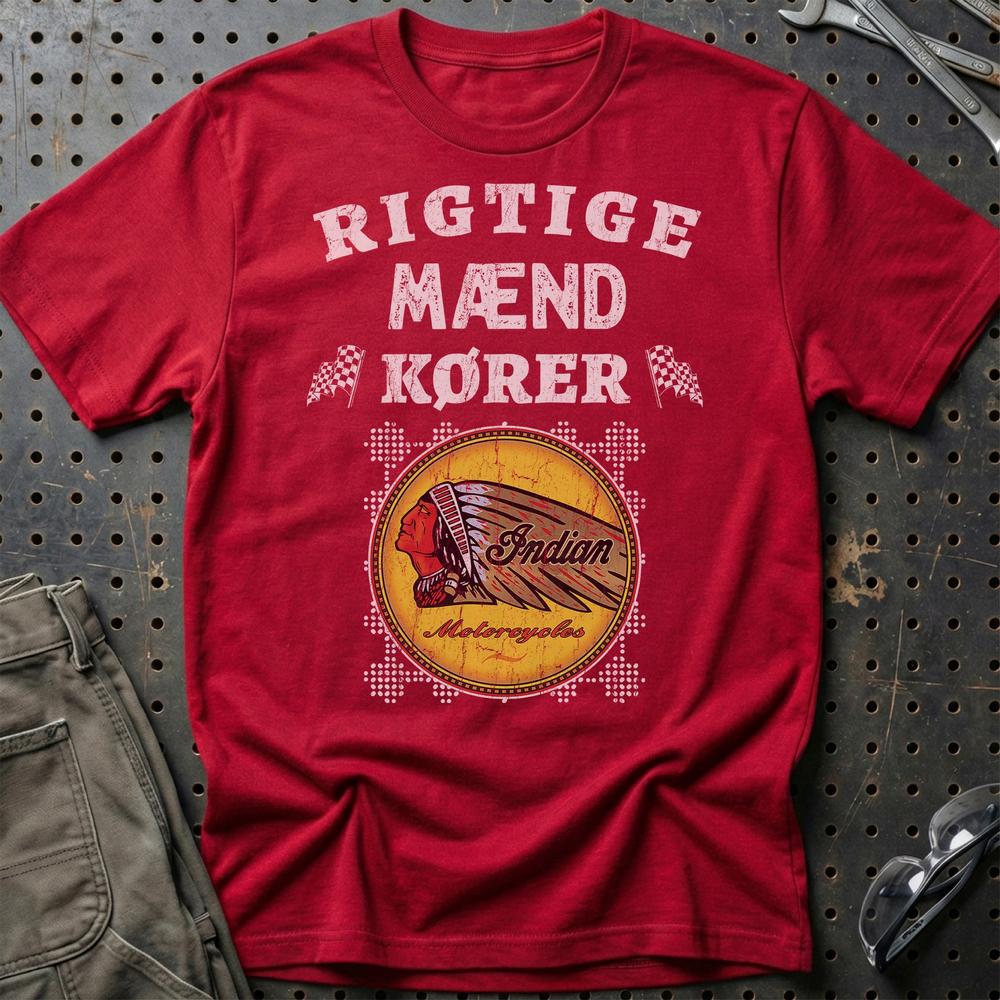 indian Rigtige Mænd Kører T-Shirt-Beklædning-Indian-Rød-S-Garage Culture Shop- garage - man cave - merchandise