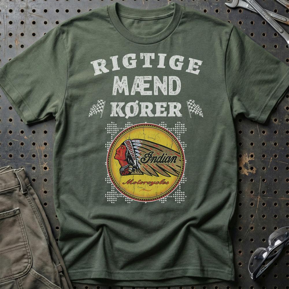 indian Rigtige Mænd Kører T-Shirt-Beklædning-Indian-Grøn Militær-S-Garage Culture Shop- garage - man cave - merchandise