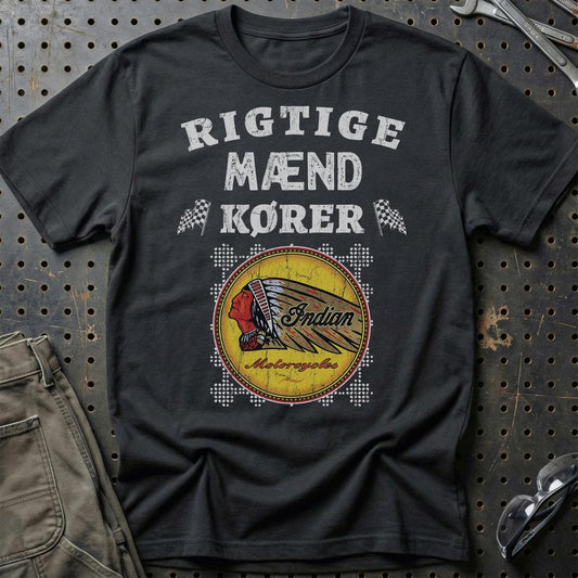 indian Rigtige Mænd Kører - Unisex T-Shirt , Bomuld-Beklædning-Indian-Sort-S-Garage Culture Shop- garage - man cave - merchandise