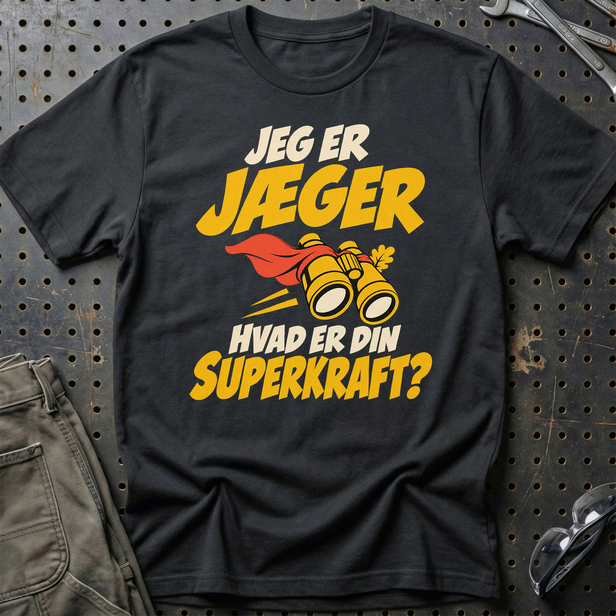 
Jæger – Hvad er din superkraft? – Unisex T-Shirt – Sort