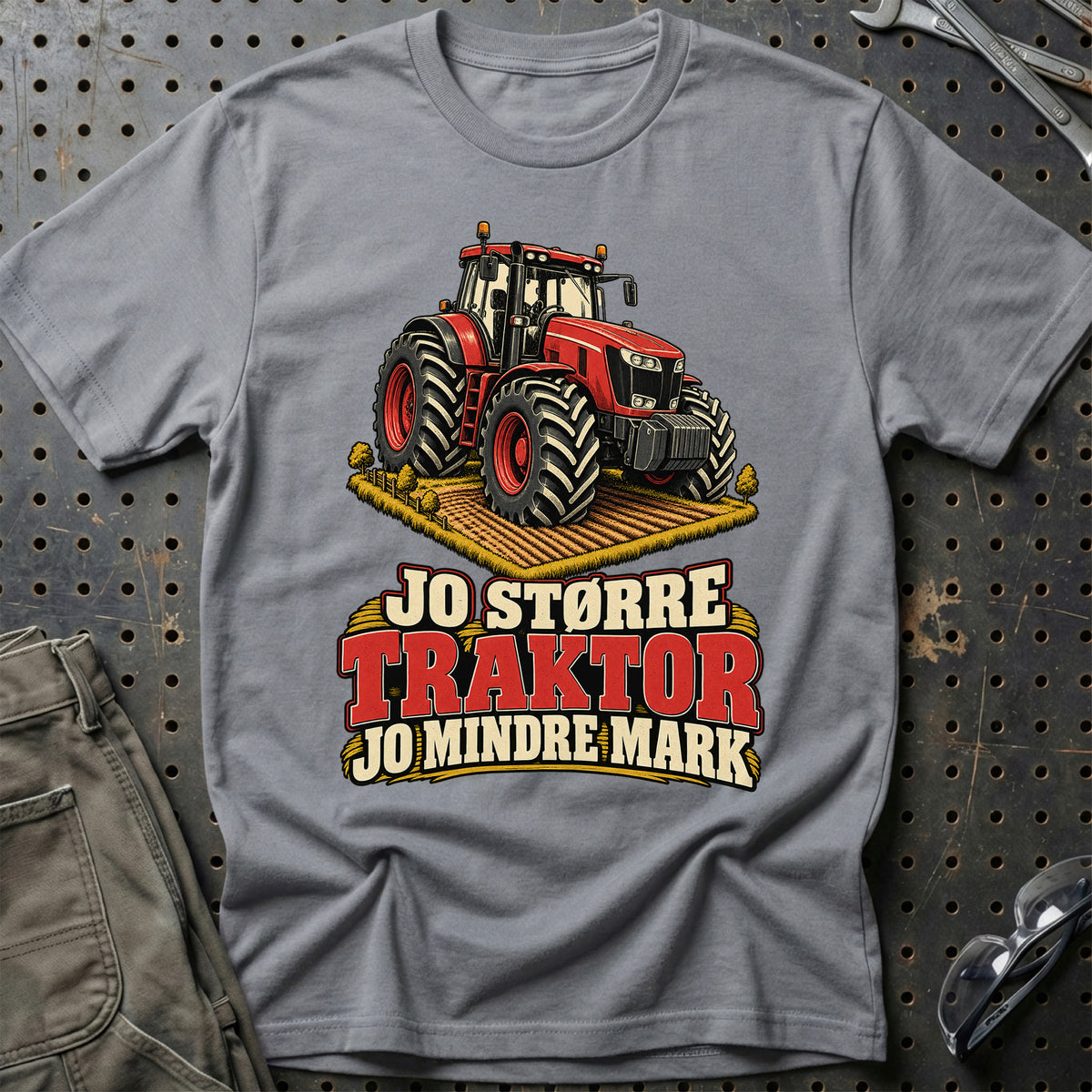 
Jo større traktor jo mindre mark – Illustration – Unisex T-Shirt – Grå Sport