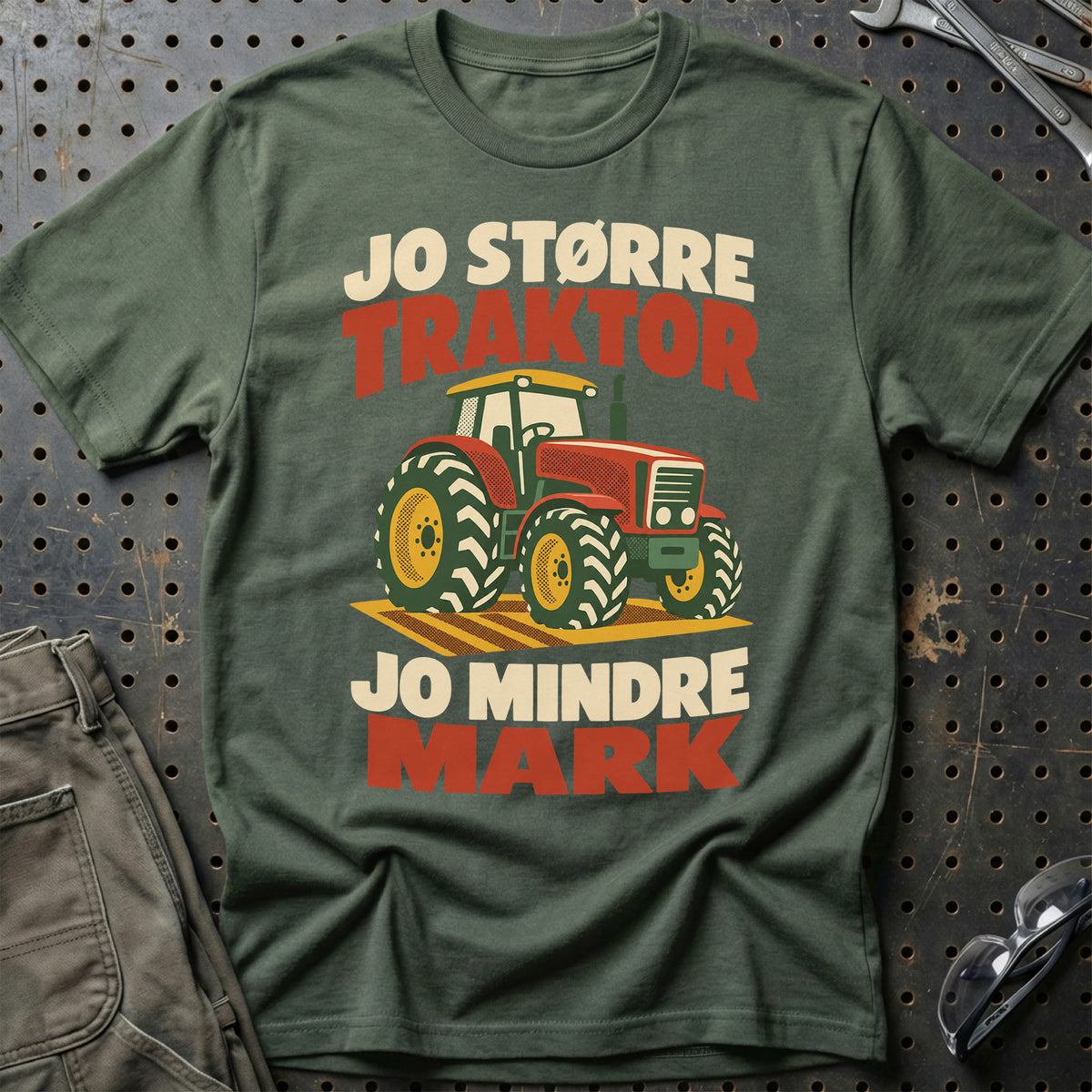 
Jo større traktor jo mindre mark – Retro – Unisex T-Shirt – Grøn Militær