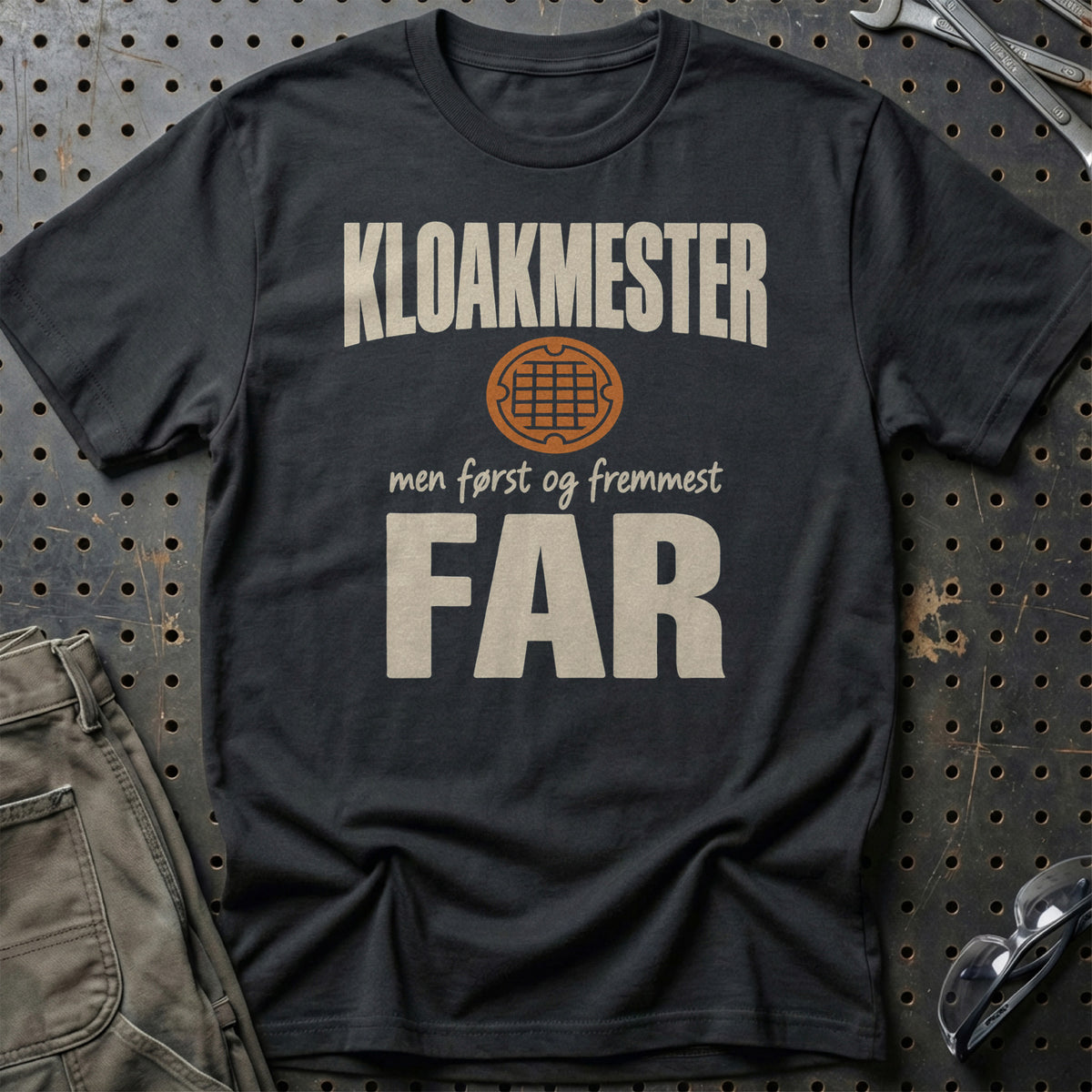 Kloakmester – Men Først Og Fremmest Far T-Shirt – Sort