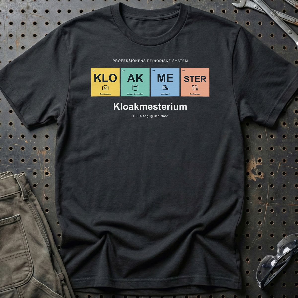 
Kloakmester – Kloakmesterium – Unisex T-Shirt med tryk foran, farve: Sort