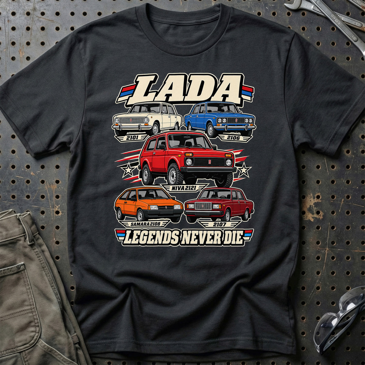 Lada Legends Never Die T-Shirt – Sort