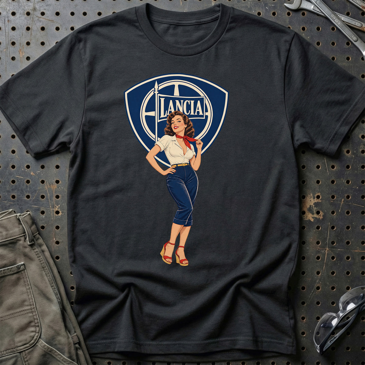 Lancia Retro Pinup T-Shirt – Sort