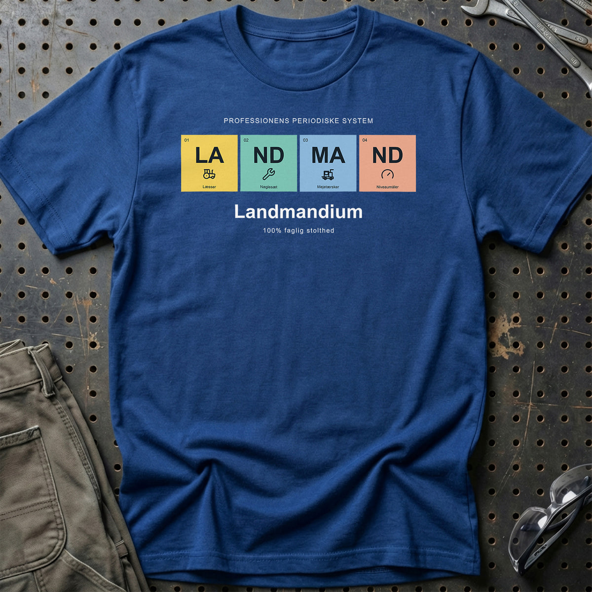 
Landmand – Landmandium – Unisex T-Shirt med tryk foran, farve: Blå Royal