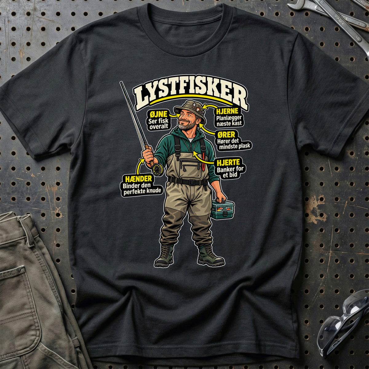 
Lystfisker – Anatomi – Mand – Unisex T-Shirt – Sort
