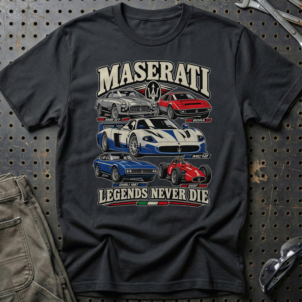 Maserati Legends Never Die T-Shirt – Sort