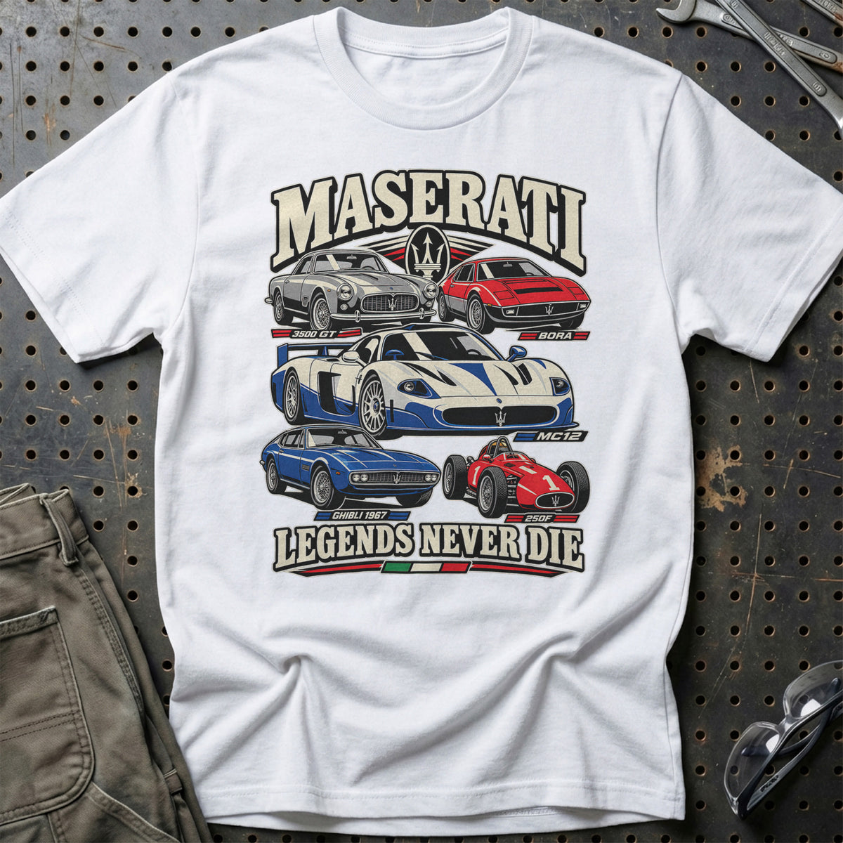 Maserati Legends Never Die T-Shirt – Hvid