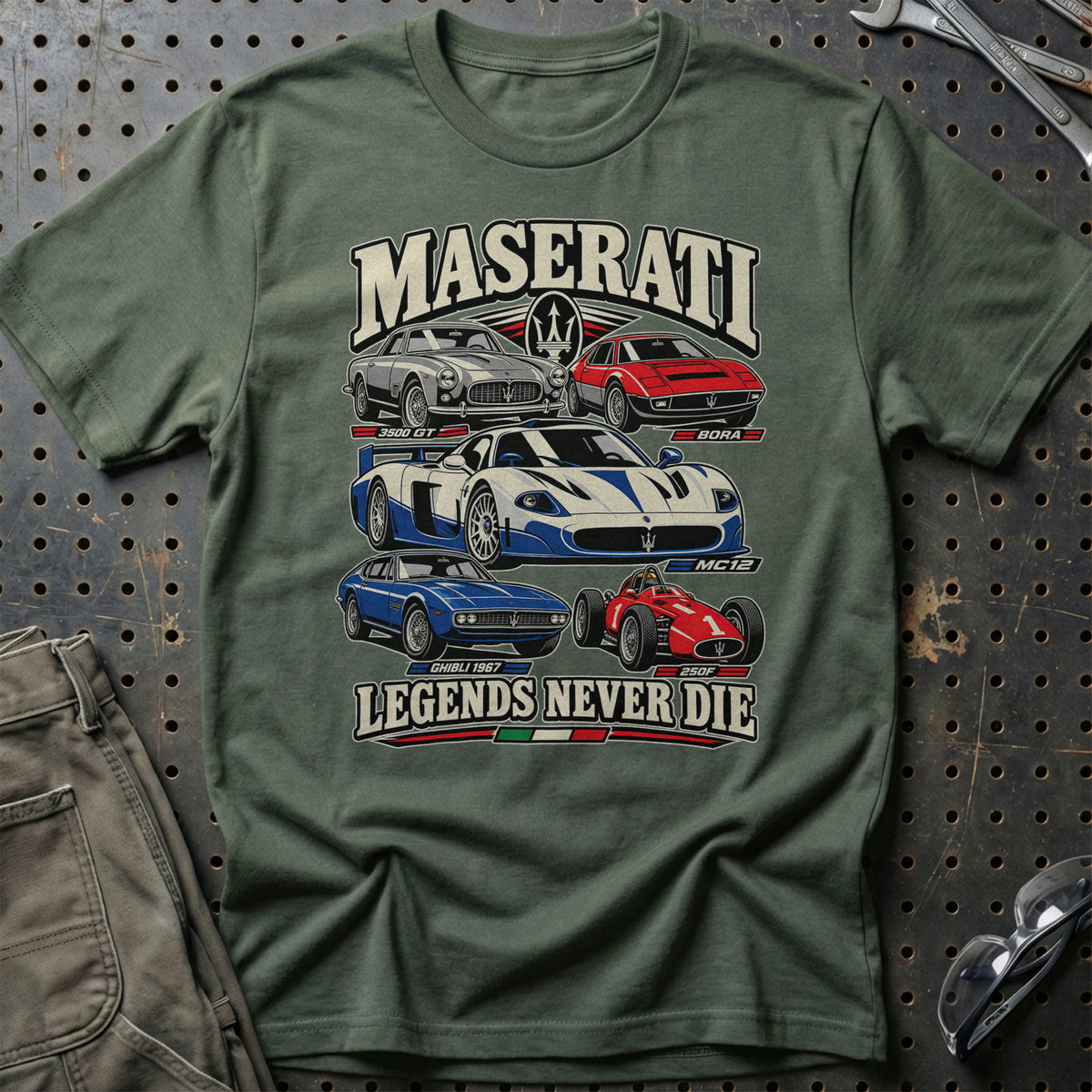 Maserati Legends Never Die T-Shirt – Grøn Militær
