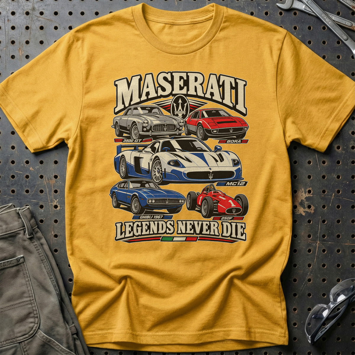 Maserati Legends Never Die T-Shirt – Guld