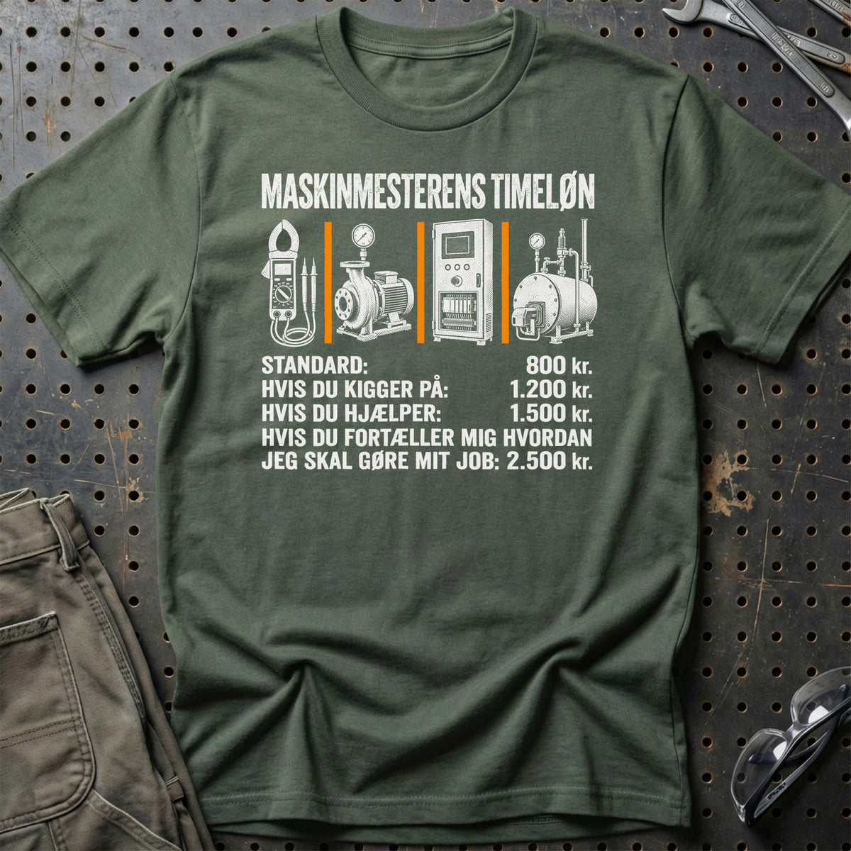 
Maskinmesterens Timeløn T-Shirt – Grøn Militær