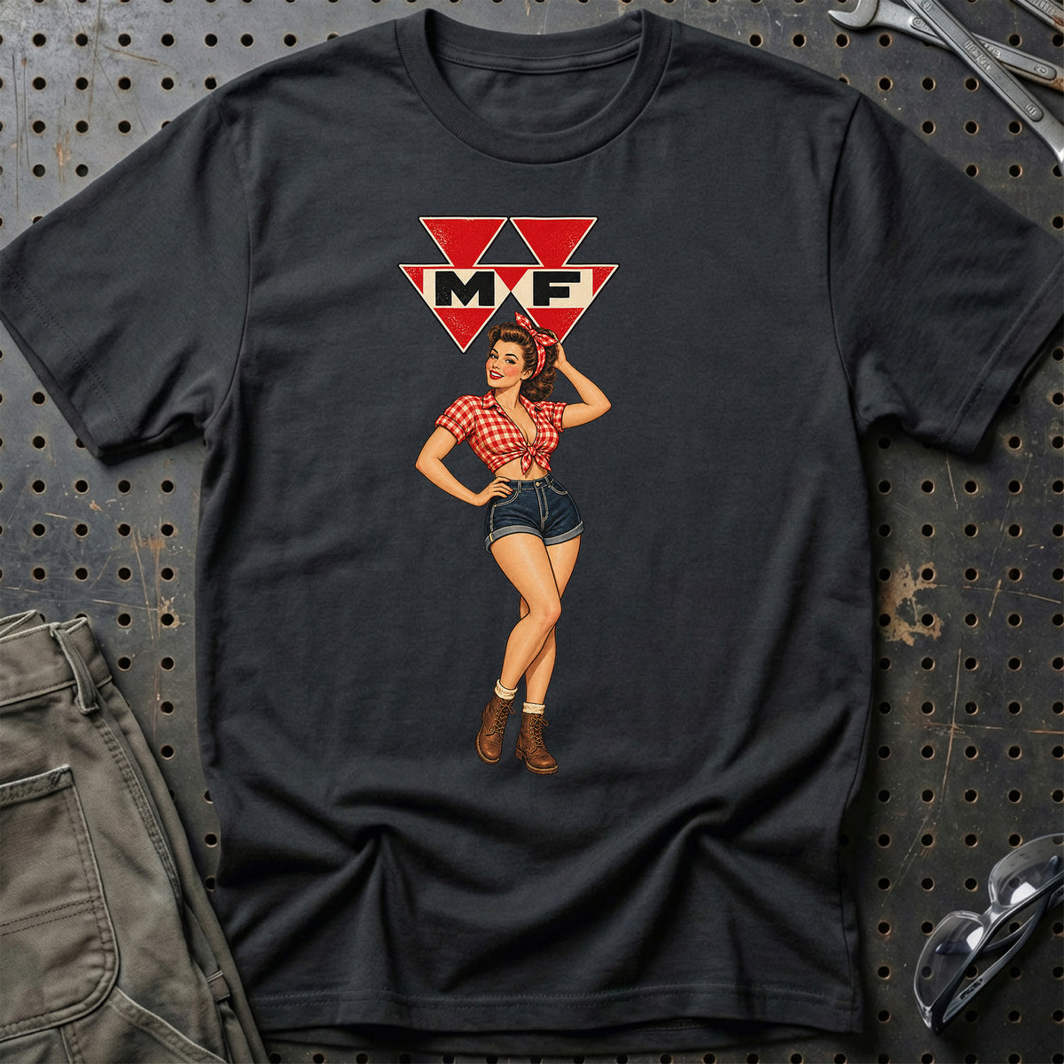 Massey Ferguson Retro Pinup T-Shirt – Sort
