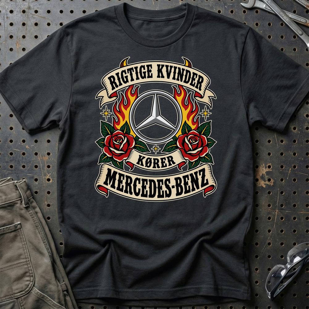 Mercedes-Benz Rigtige Kvinder Kører – Roser og Flammer T-Shirt – Sort
