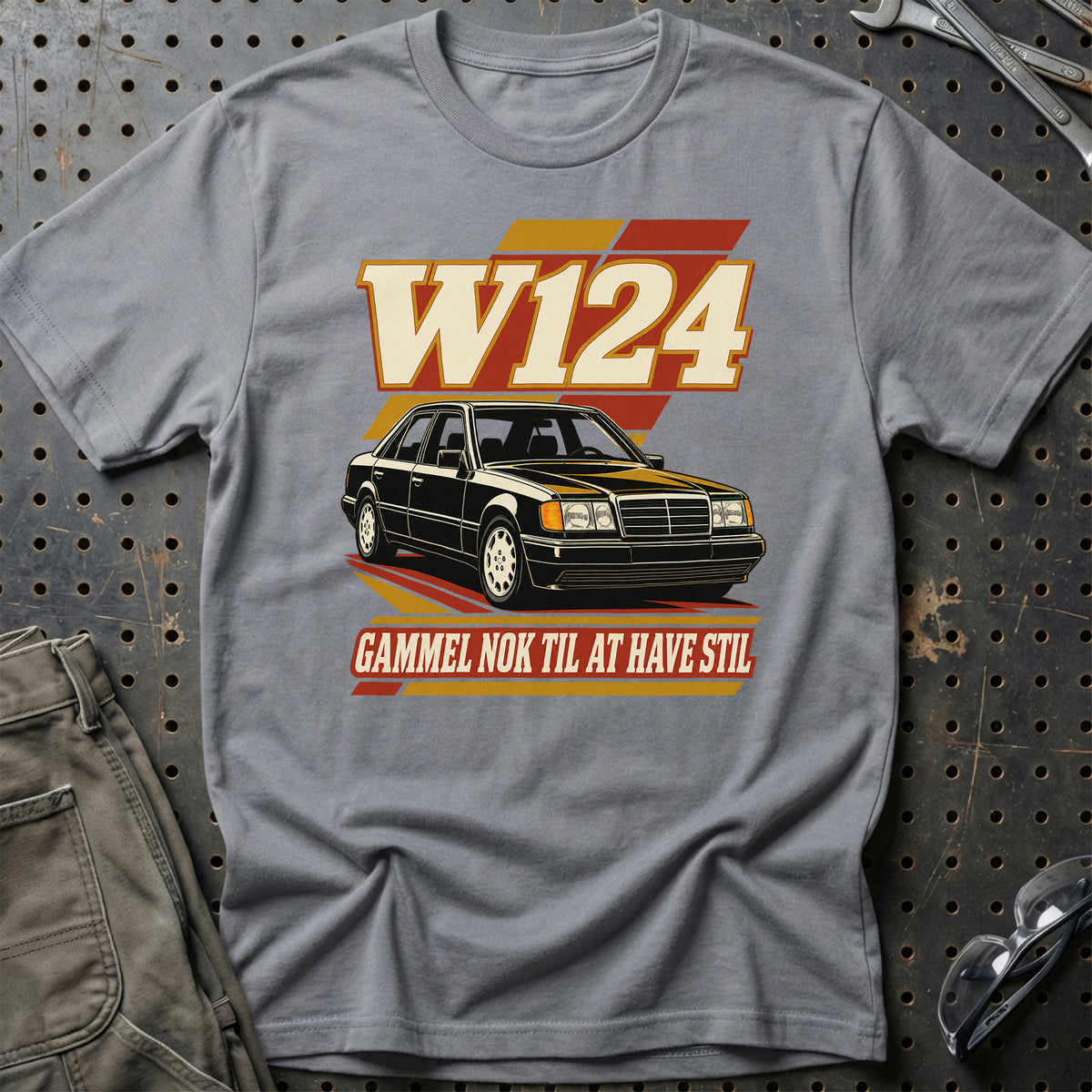 
Mercedes W124 – Gammel nok til at have stil – Unisex T-Shirt – Grå Sport