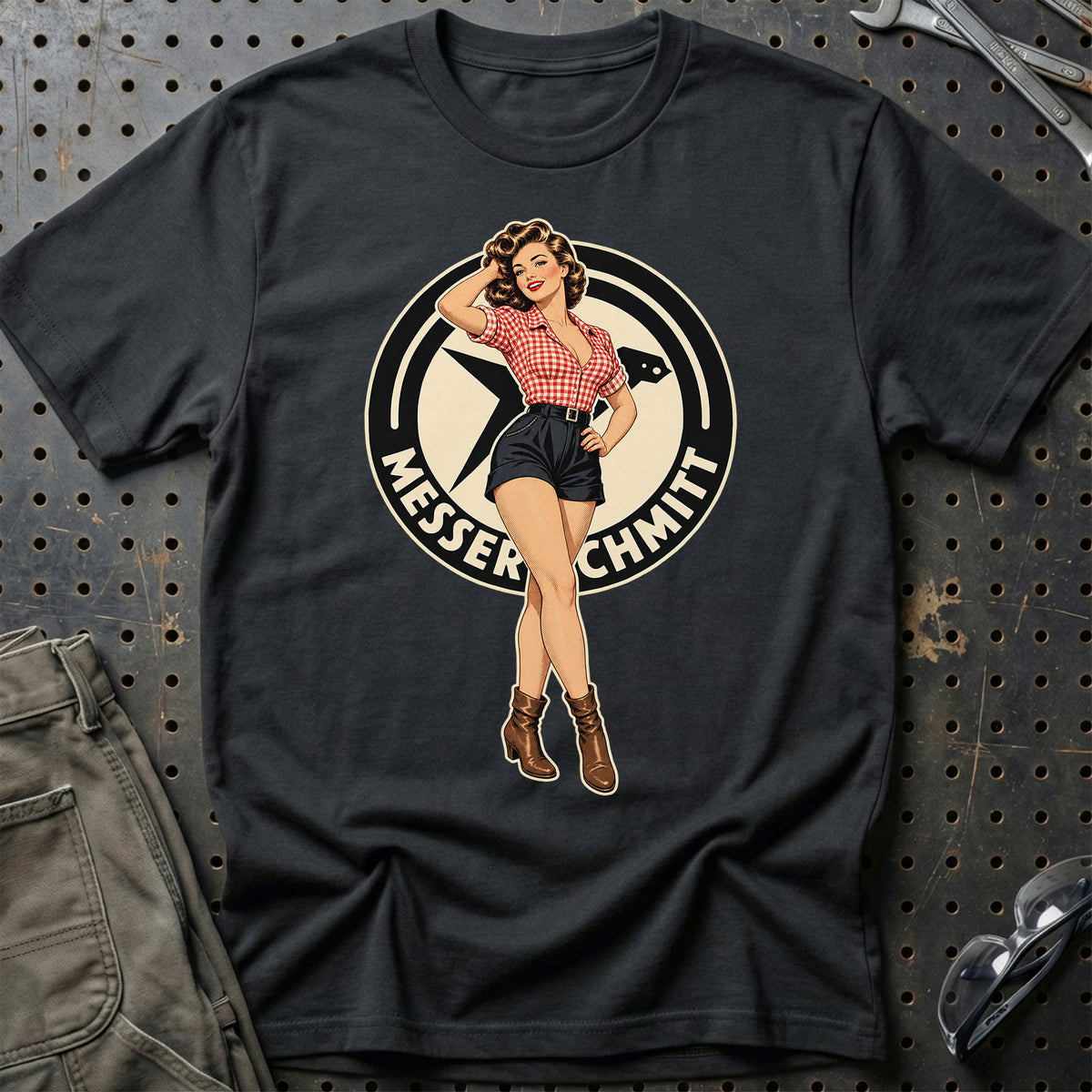Messerschmitt Retro Pinup T-Shirt – Sort