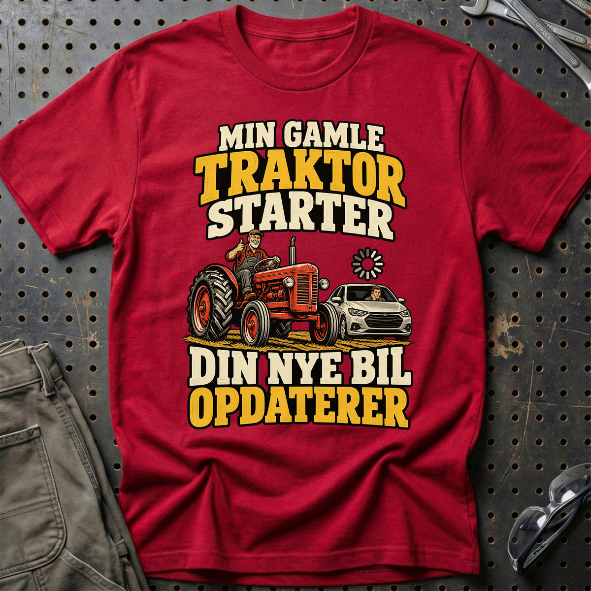 
Min gamle traktor starter din nye bil opdaterer – Illustration – Unisex T-Shirt – Rød