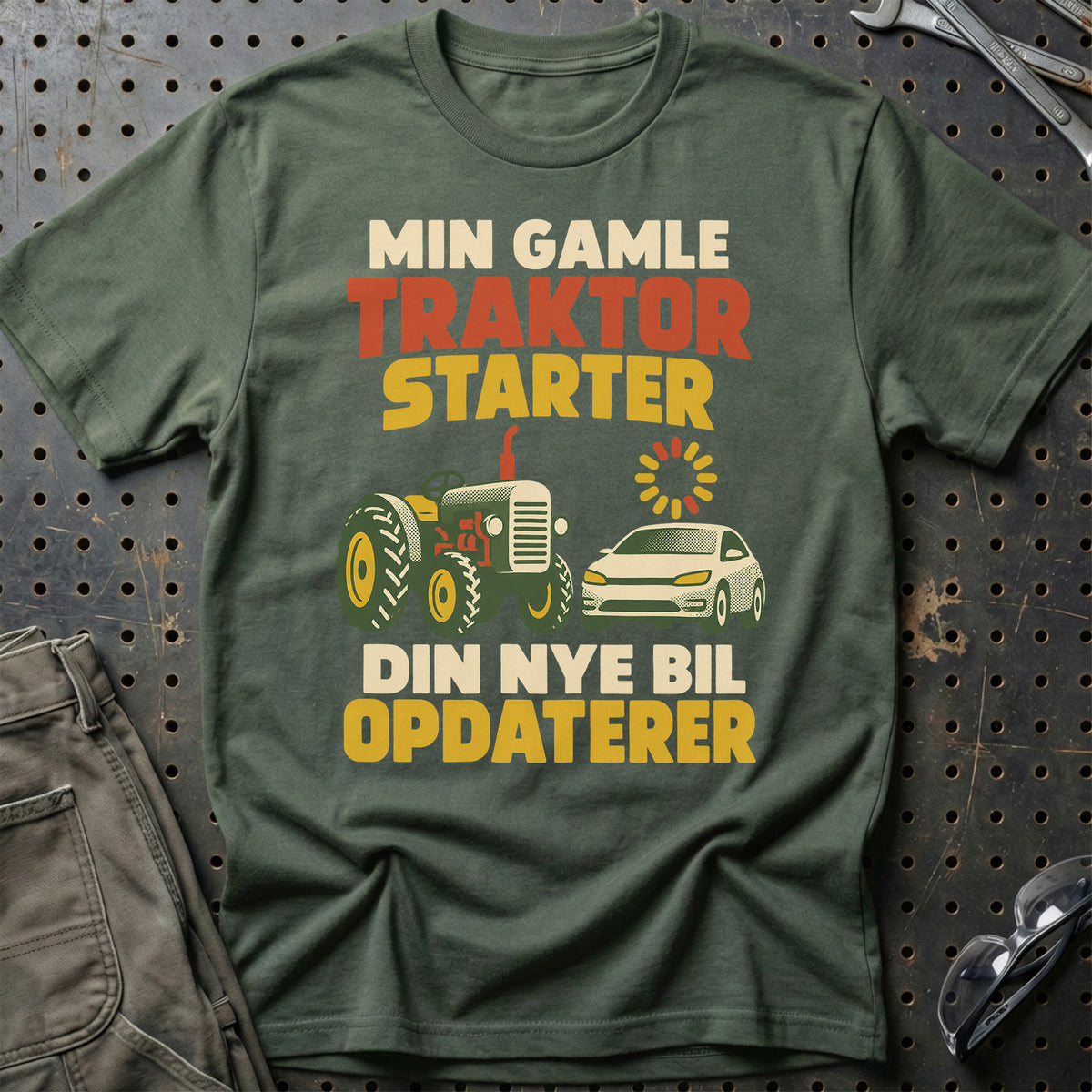
Min gamle traktor starter din nye bil opdaterer – Retro – Unisex T-Shirt – Grøn Militær