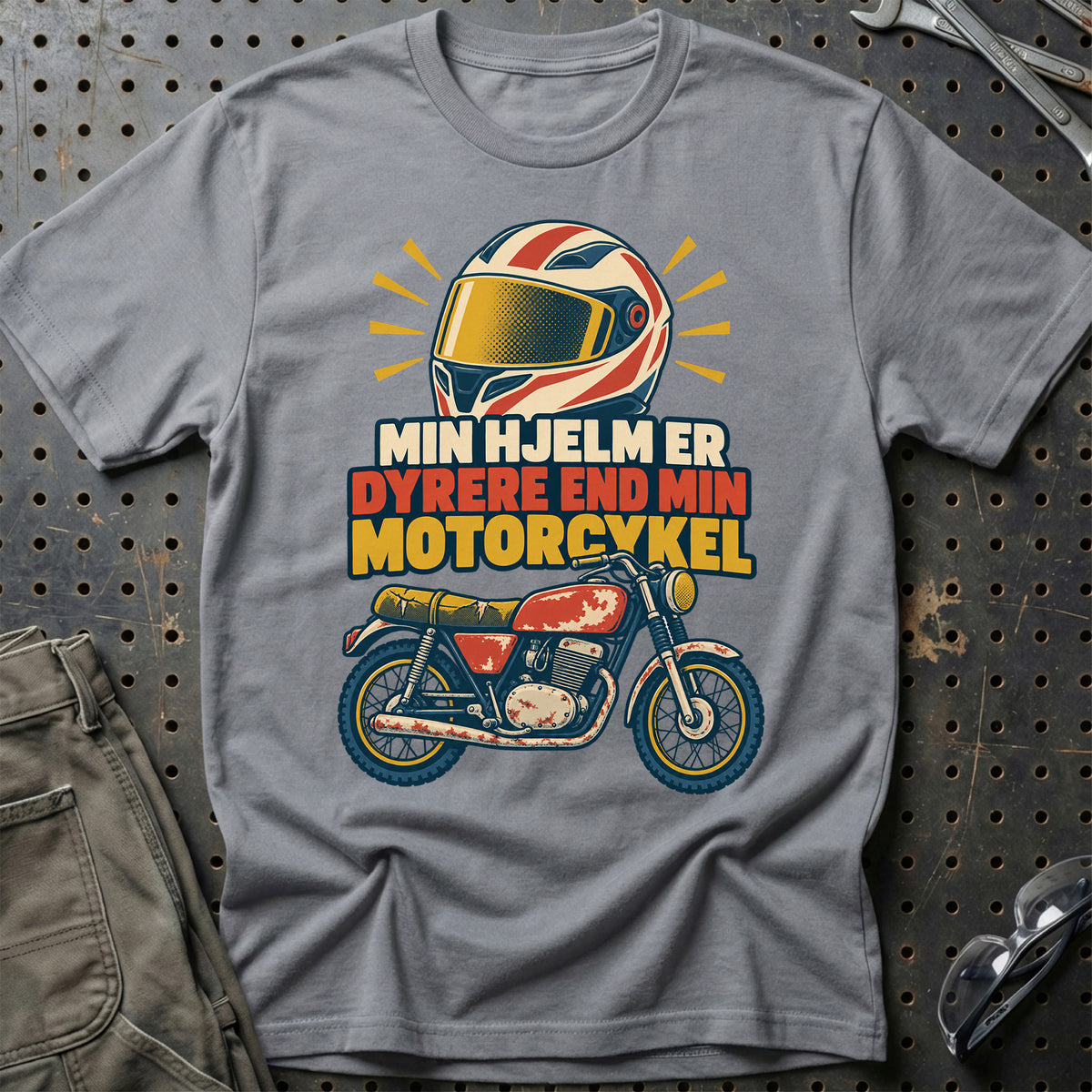 
Min hjelm er dyrere end min motorcykel – Retro – Unisex T-Shirt – Grå Sport