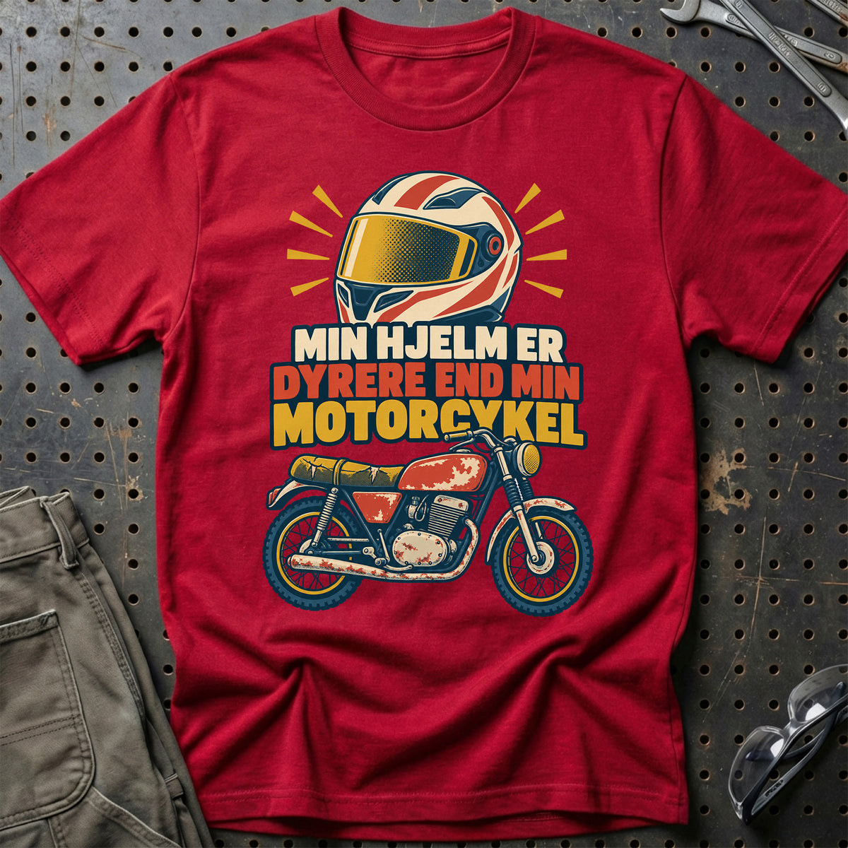 
Min hjelm er dyrere end min motorcykel – Retro – Unisex T-Shirt – Rød