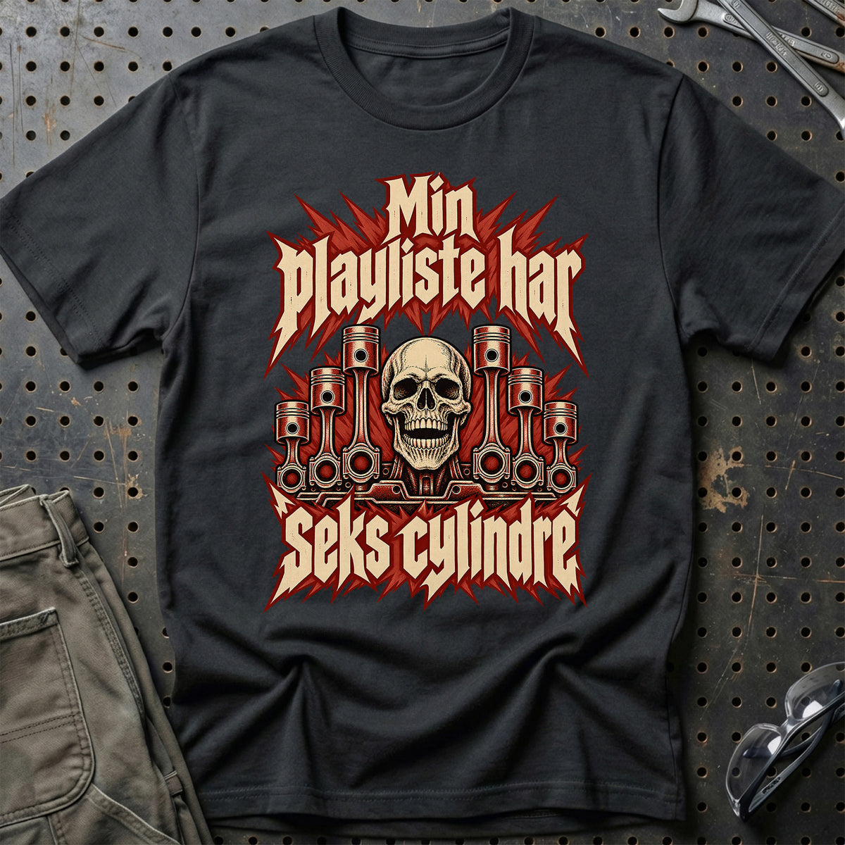 Min playliste har seks cylindre – Rock T-Shirt – Sort