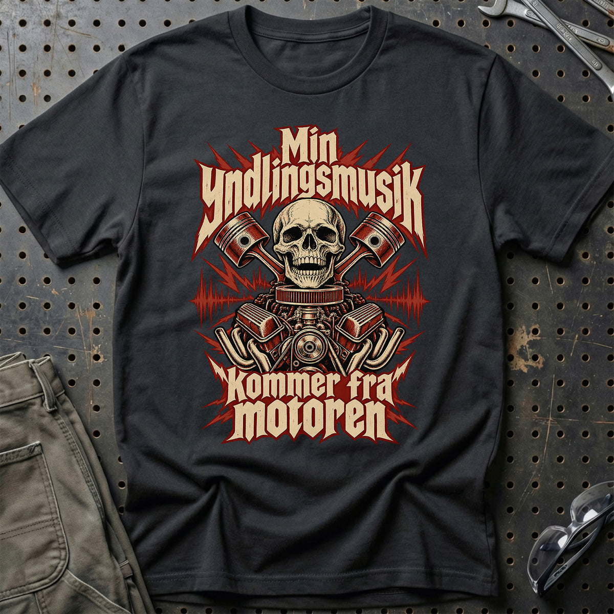 Min yndlingsmusik kommer fra motoren – Rock T-Shirt – Sort
