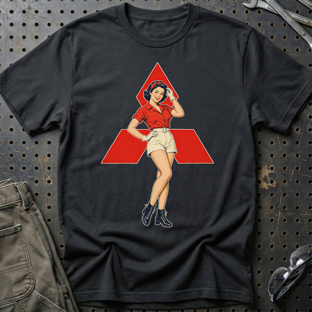 Mitsubishi Retro Pinup T-Shirt – Sort
