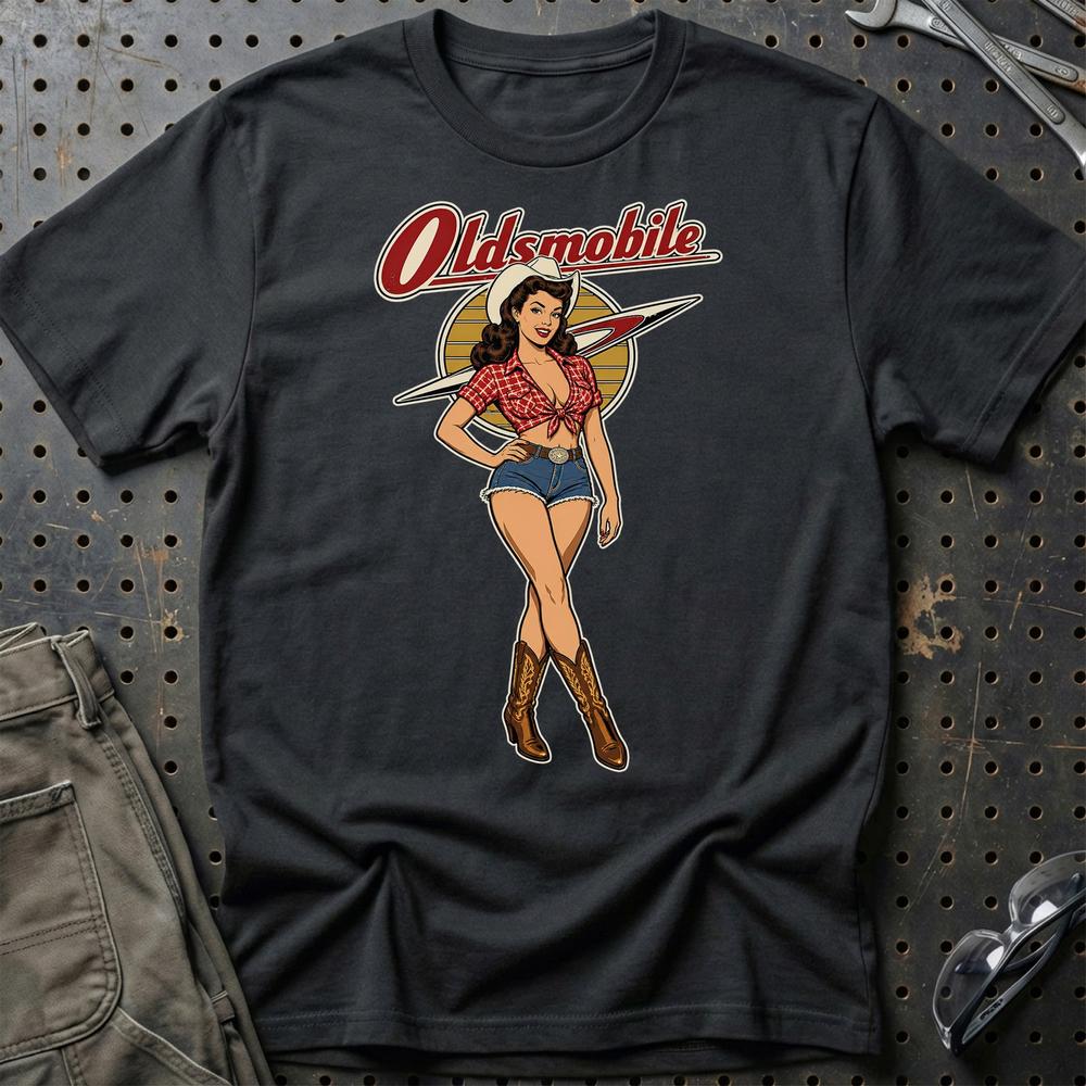 Oldsmobile Cowboy Pinup T-Shirt – Sort