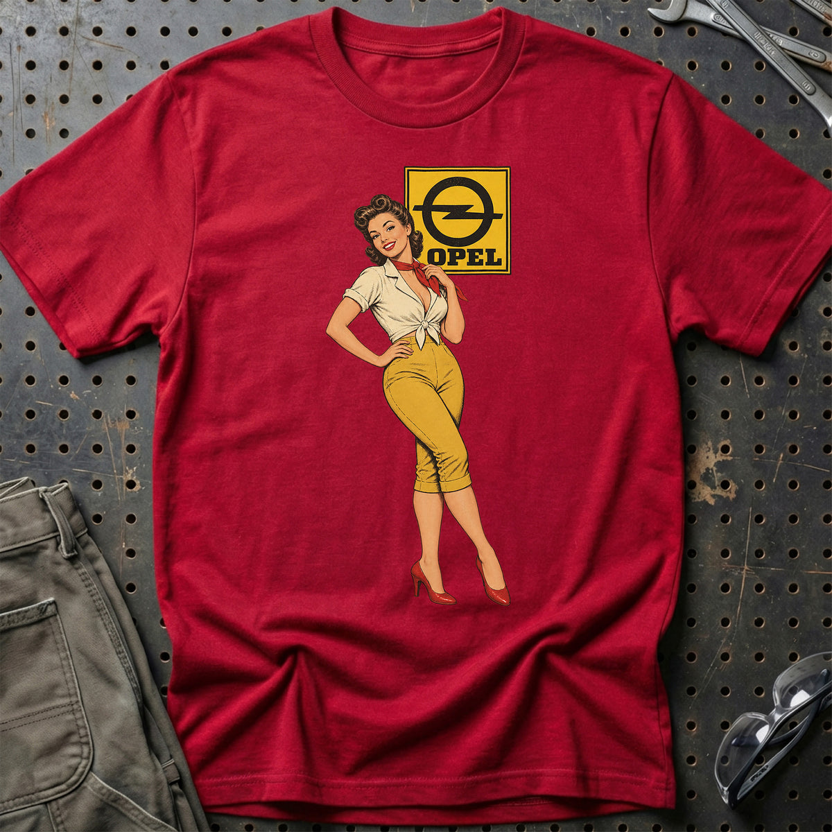 Opel Retro Pinup T-Shirt – Rød