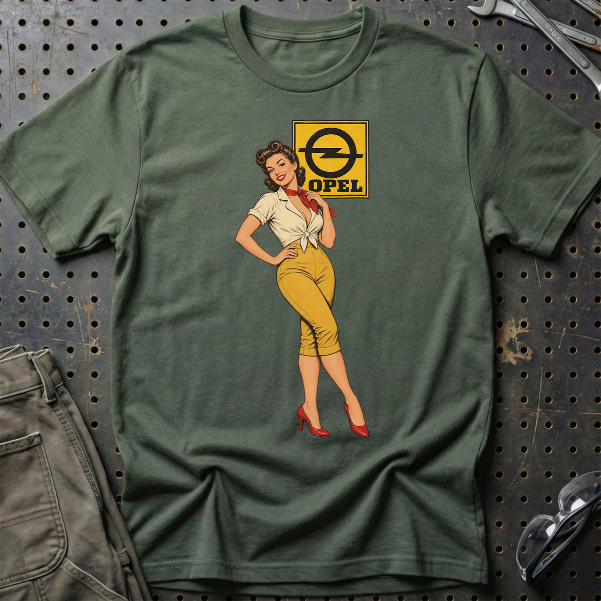 Opel Retro Pinup T-Shirt – Grøn Militær