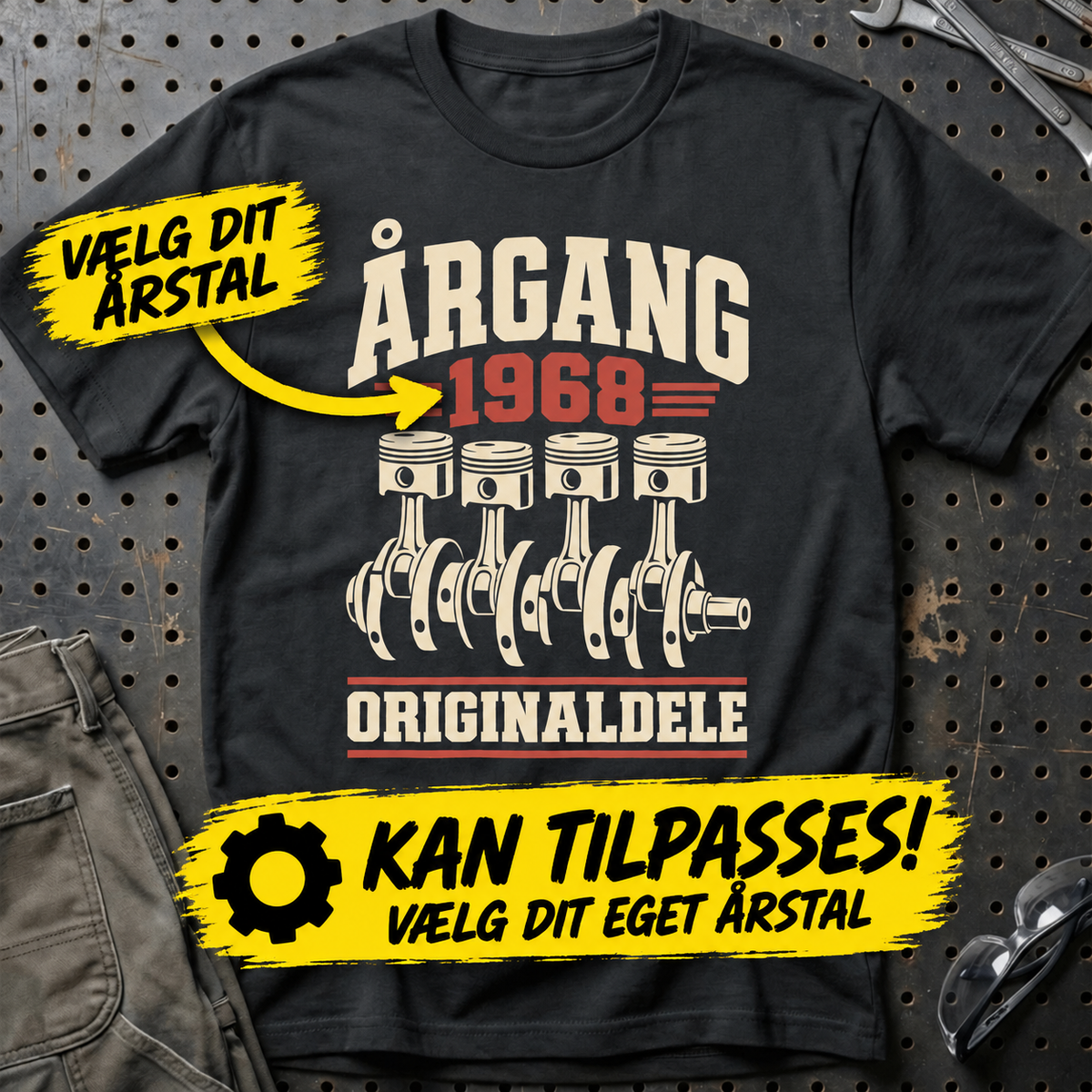 Personlig – Årgang originaldele – T-shirt med dit årstal – Sort