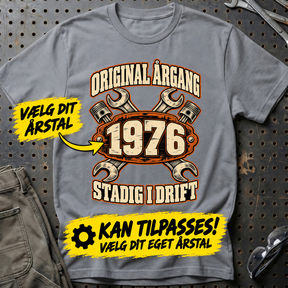 Personlig – Original årgang stadig i drift – T-Shirt med dit årstal – Grå Sport
