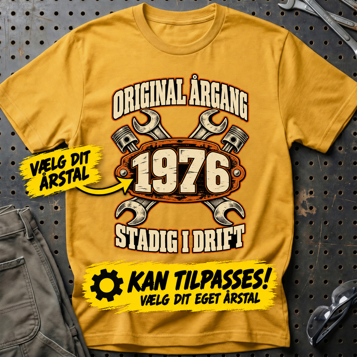 Personlig – Original årgang stadig i drift – T-Shirt med dit årstal – Guld