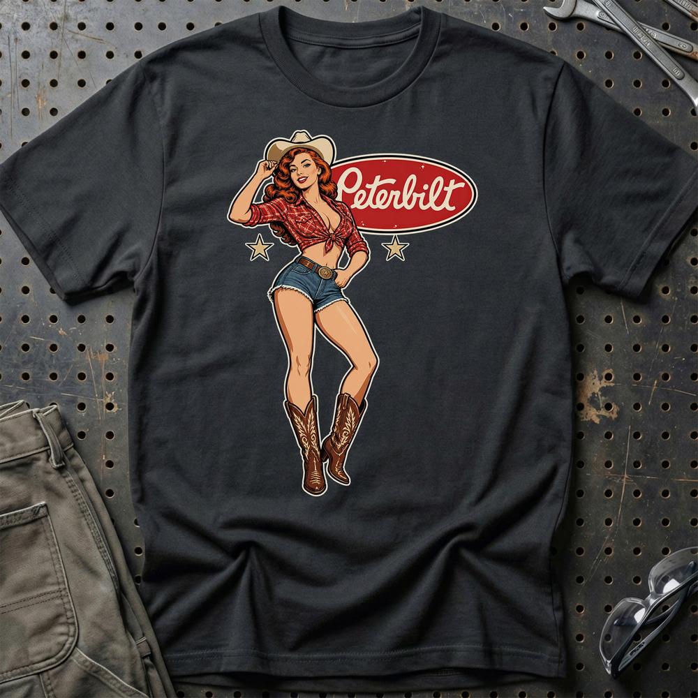 Peterbilt Cowboy Pinup T-Shirt – Sort
