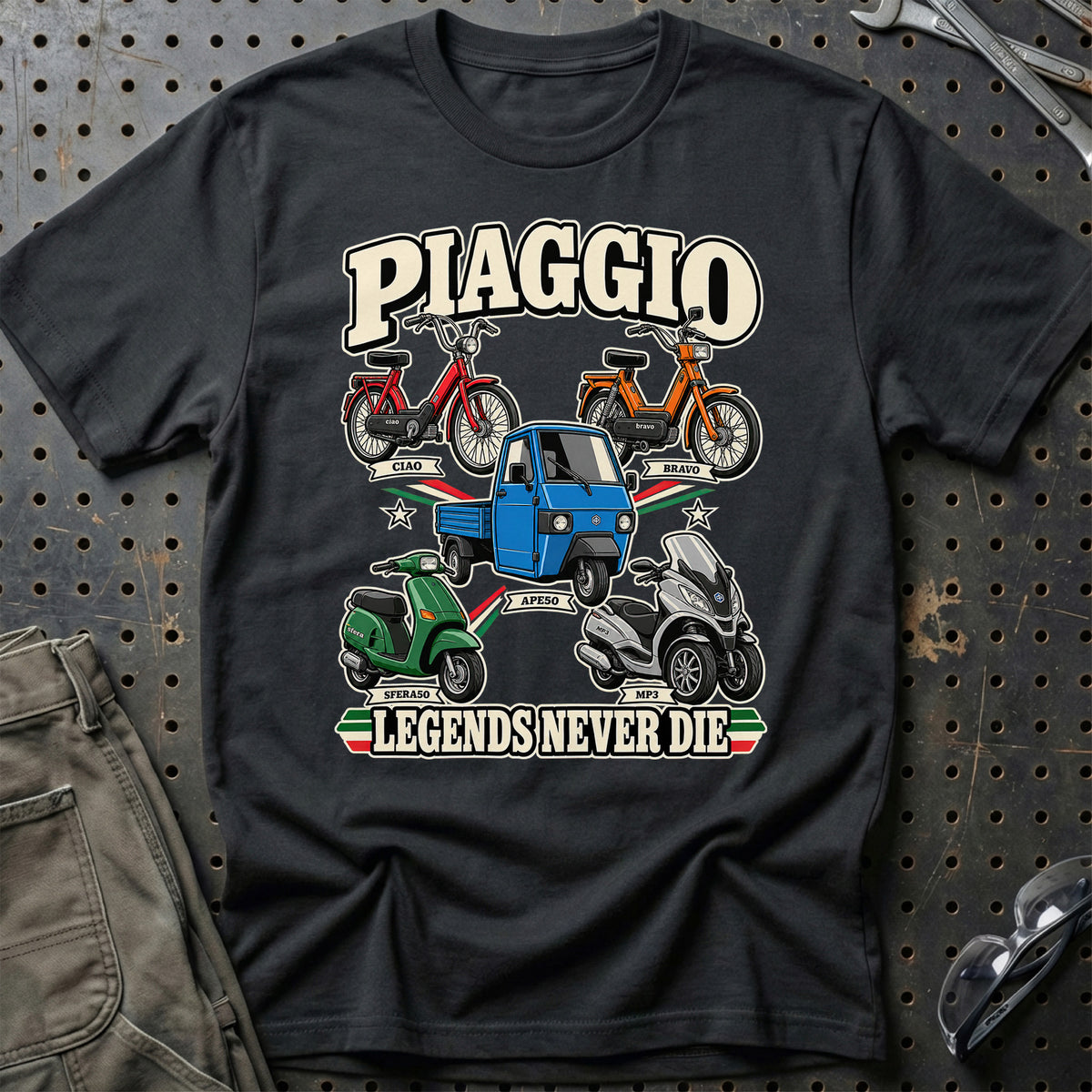 Piaggio Legends Never Die T-Shirt – Sort