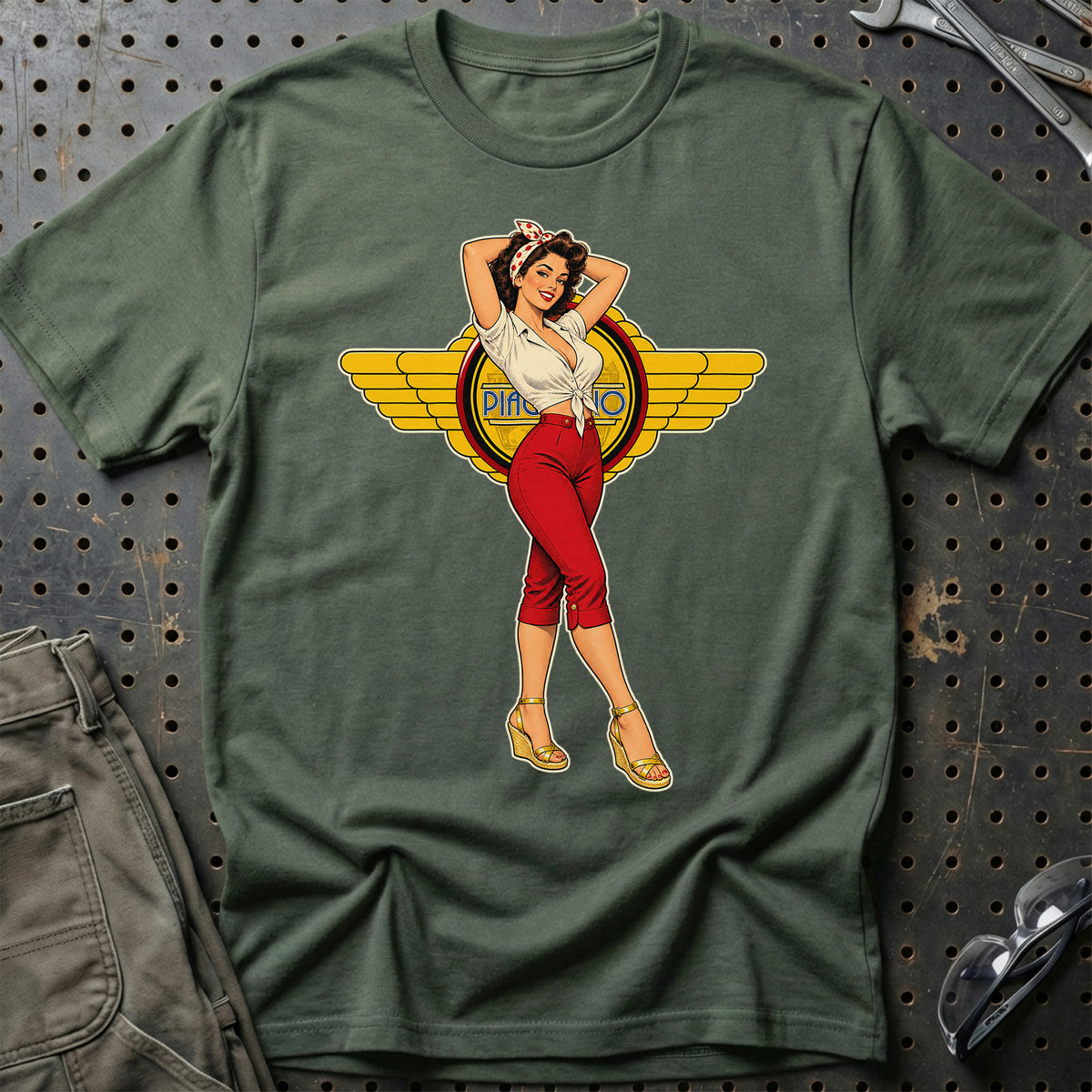 Piaggio Retro Pinup T-Shirt – Grøn Militær