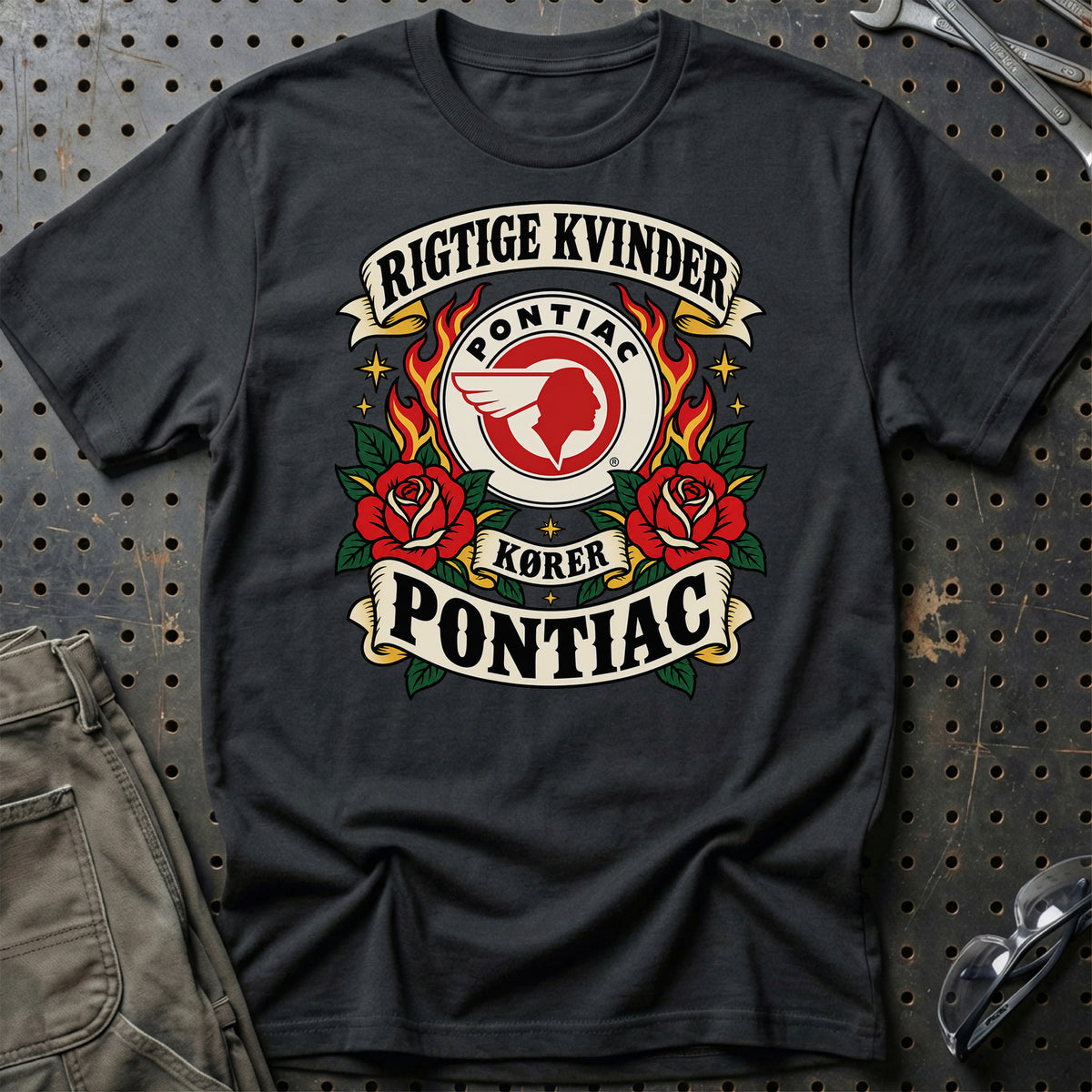 Pontiac Rigtige Kvinder Kører – Roser og Flammer T-Shirt – Sort