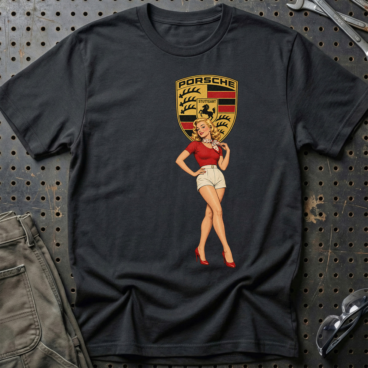 Porsche Retro Pinup T-Shirt – Sort