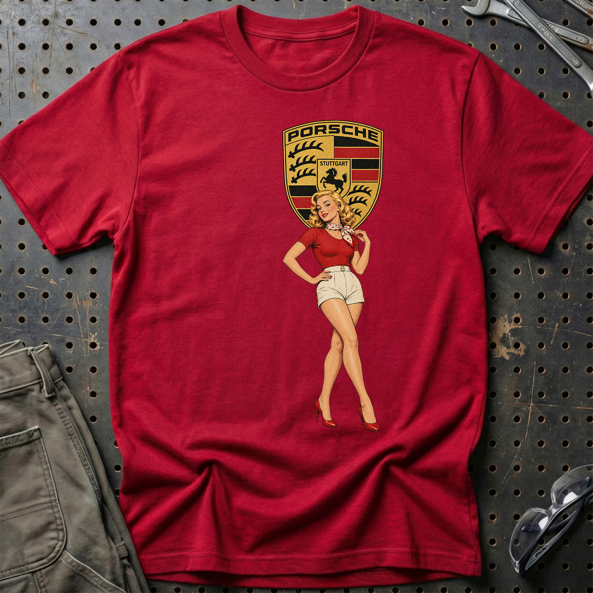 Porsche Retro Pinup T-Shirt – Rød
