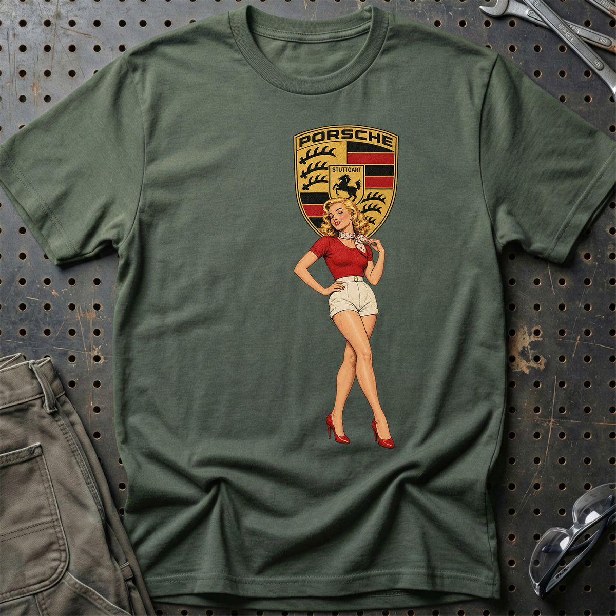 Porsche Retro Pinup T-Shirt – Grøn Militær
