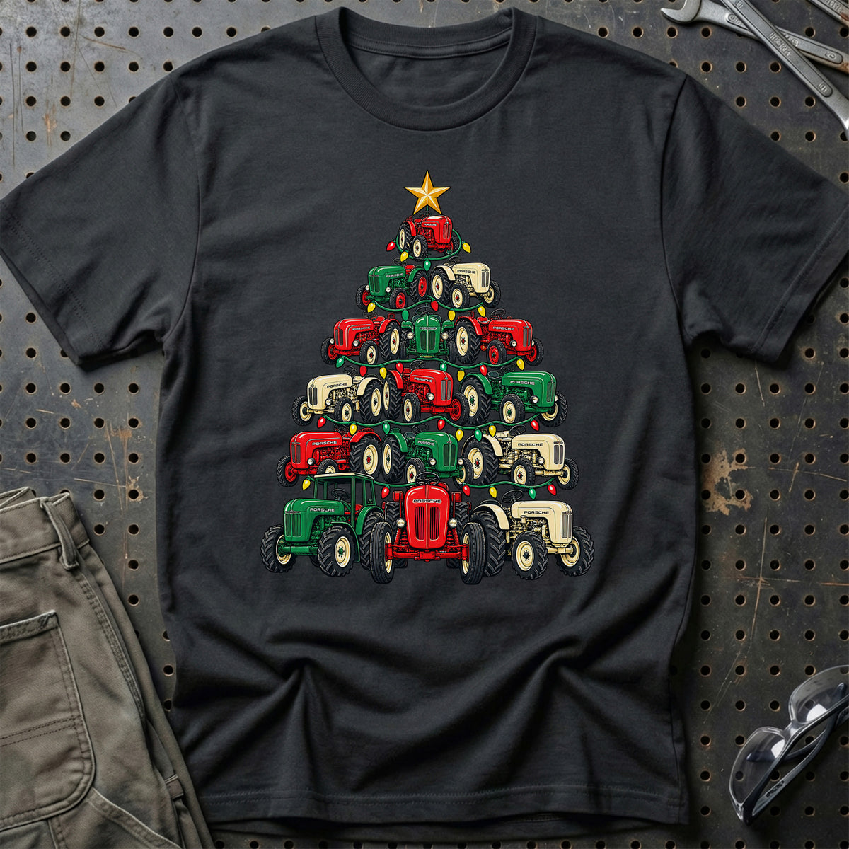 Porsche Traktor Juletræ T-Shirt – Sort
